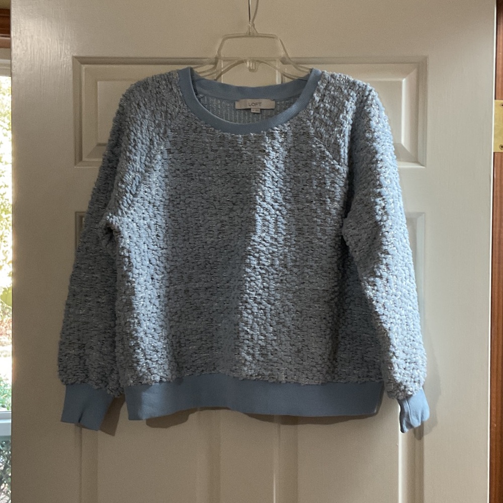 LOFT Light Blue Textured Crew Neck Sweater